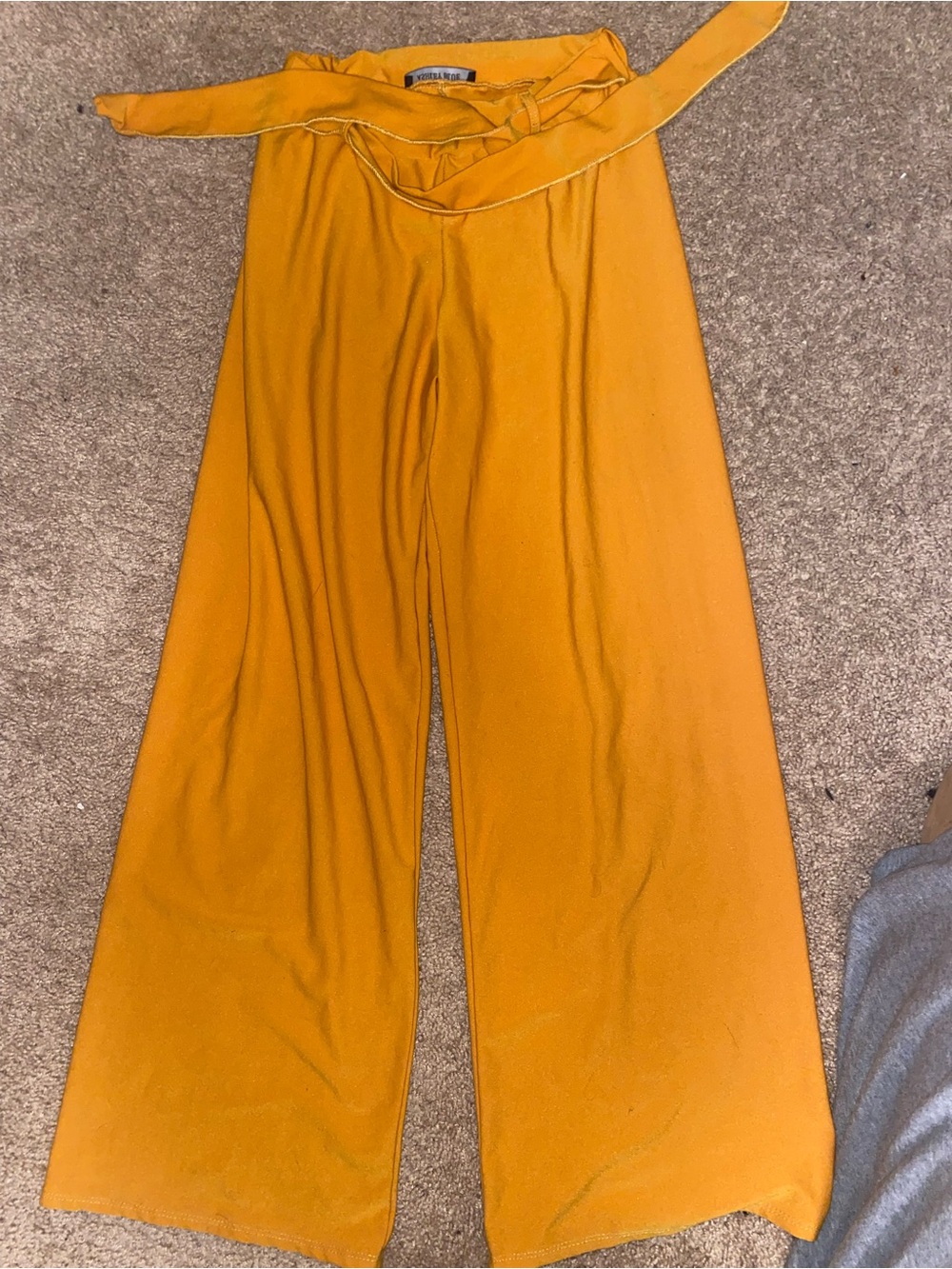 Ashley Blue Golden Yellow Wide Leg Pants with Waist Tie